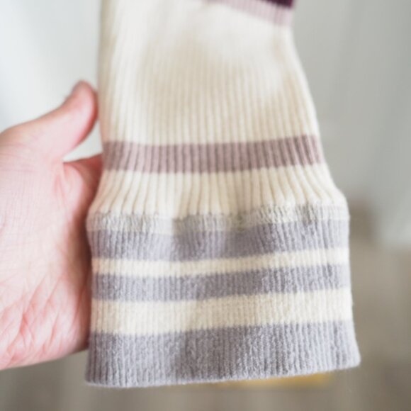 Free People Cream Long Puffed Striped Sleeve Ribbed Knit Sweater Sz Medium Boho - Picture 8 of 15